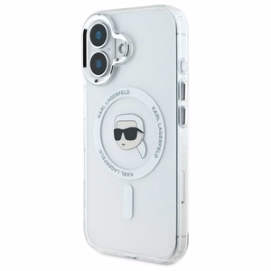 Karl Lagerfeld IML Metal Karl Head Magnetinis dėklas iPhone 16 Plus - baltas