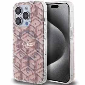 Guess IML GCube MagSafe dėklas telefonui iPhone 15 Pro Max - rožinis