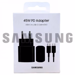 Įkroviklis Samsung EP-TA845 juodas 45W (su pakuote) + Type-C 100cm laidas / 100% Originalus /