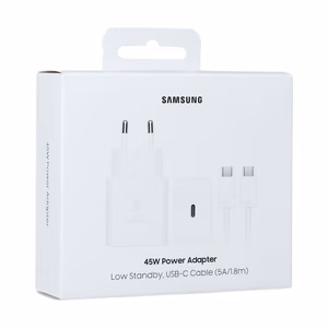Įkroviklis Samsung EP-T4511XWEGEU 45W USB-C su USB-C į USB-C kabeliu 1.8 m, baltas