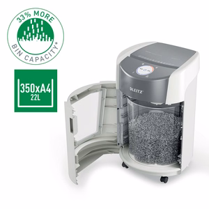 Leitz IQ OptiMax Small Office 350 – P-5 mikrofragmentinis dokumentų naikiklis, 22 l, baltas (83590000)