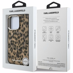 Karl Lagerfeld IML leopardinis raštas magnetinis dėklas iPhone 16 Pro Max - rudas