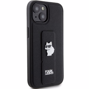 Karl Lagerfeld Gripstand Saffiano Choupette Pins dėklas telefonui iPhone 15 - juodas