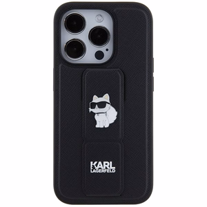 Karl Lagerfeld Gripstand Saffiano Choupette Pins dėklas telefonui iPhone 14 Pro - juodas