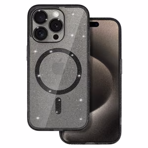 Blizgantis magnetinis MagSafe dėklas telefonui Samsung Galaxy S25 juodas permatomas