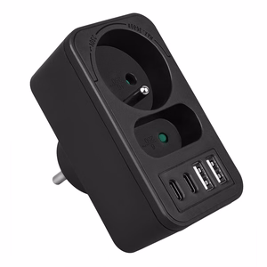 Maclean MCE249 F/B – mains socket splitter, 2 sockets, 4 USB ports: 2×USB-A and 2×USB-C PD 20 W, 1×16 A + 1×6 A