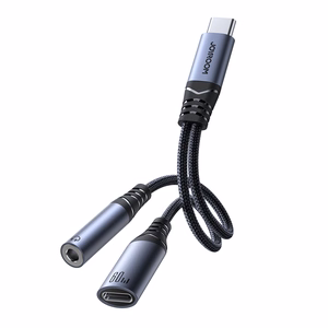 2‑in‑1 garso adapteris Joyroom SY-C02 Type-C į 3.5mm + Type-C (juodas)