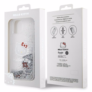 Hello Kitty Liquid Glitter Charms Kitty Head dėklas telefonui iPhone 15 - sidabrinis