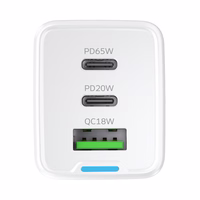 Wozinsky GaN 65W įkroviklis su USB-A ir 2xUSB-C jungtimis bei 65W USB-C kabeliu - baltas