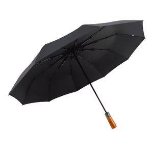 Automatic foldable umbrella with wood handle 10-ribs XXL 115 cm black