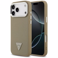 Guess Grained Triangle Logo Magnetinis dėklas telefonui iPhone 17 Pro Max rudas