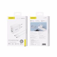 FONENG tinklo įkroviklis GaN10-EU GaN PD 65W 2xUSB-C + 1xUSB QC3.0 + laidas USB-C - USB-C baltas