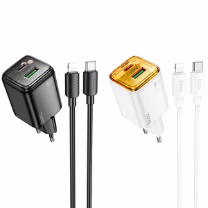 Įkroviklis telefonui Hoco USB A + USB C QC3.0 PD 3A 20W + kabelis USB C į Lightning N52 juodas