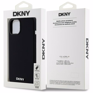 DKNY Skystas silikoninis mažas metalinis logotipas magnetinis dėklas telefonui iPhone 14/15/13 - juodas