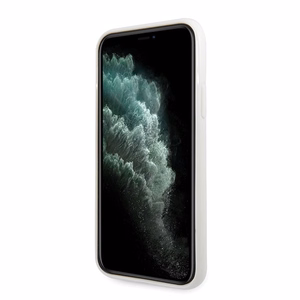 Guess GUHCN65TPUWHGLG iPhone 11 Pro Max baltas kietas dėklas Glitter 4G Circle Logo