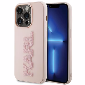 Karl Lagerfeld 3D Rubber Glitter Logo чехол для iPhone 15 Pro Max - розовый