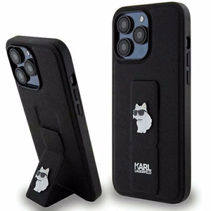 Karl Lagerfeld Gripstand Saffiano Choupette Pins dėklas telefonui iPhone 13 Pro / 13 - juodas