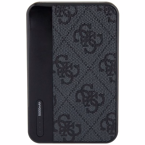 Guess Išorinė baterija 15W GUPB5LP4GEGK 5000mAh juoda/juoda 4G Odinis Metalinis Logotipas