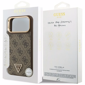 Guess чехол для iPhone 17 Pro Max совместимый с MagSafe GUHMP17XP4GTDGMW (4G PU W/ Triangle Logo) золотой коричневый