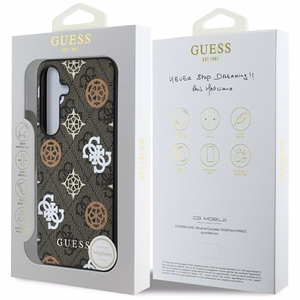 Guess 4G Spausdintas Spalvotas Bijūnų Raštas Magnetinis dėklas telefonui Samsung Galaxy S25 Ruda