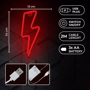 Neon LED Light BOLT raudonas Bat + USB FLNE06 Forever Light