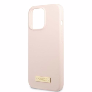 Guess GUHMP13LSPLP iPhone 13 Pro / 13 6.1" rožinis/rožinis kietas dėklas Silikoninis Logo Plate Magnetinis