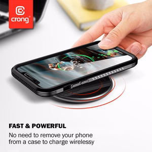 Crong PowerSpot Qi 15 W USB-C belaidis įkroviklis su grūdinto stiklo danga, sidabro spalvos ir baltas