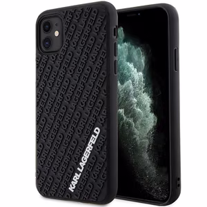 Karl Lagerfeld KLHCN613DMKRLK iPhone 11 / Xr 6.1" juodas/juodas kietas dėklas 3D Guminis Multi Logotipas