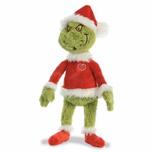 Grinch ekologiškas pliušinis žaislas su Kalėdų Senelio kostiumu, 43 cm