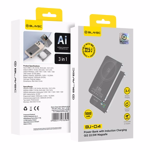 Blavec Išorinė baterija 5000mAh BJ-04 Itin Plona 7,8mm - Type C - 22,5W magnetinė Magsafe 3 in 1 (PBBJ04-MC5G) pilka stiklas