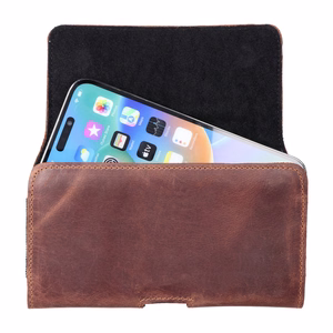 ROYAL Crazy Horse universalus horizontalus odinis diržo dėklas dydis XL IPHONE 13 PRO MAX / 14 PRO MAX / SAMSUNG S21 PLUS / S20 FE / A50 / A51 5G / HUAWEI P30 PRO / P40 PRO / OPPO A98 5G rudas