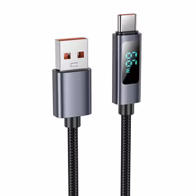 Kabelis USB A į USB C Hoco 5A su ekranu 1 m X112 juodas