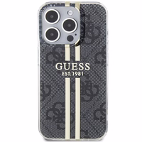 Guess IML 4G Gold Stripe dėklas telefonui iPhone 15 Pro - juodas
