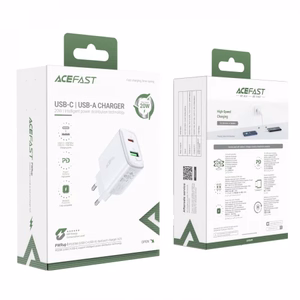 Acefast sieninis įkroviklis USB Type C / USB 20W, PPS, PD, QC 3.0, AFC, FCP baltas (A25 baltas)