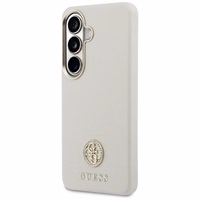 Guess dėklas Rhinestone Round Logo MagSafe skirtas Samsung Galaxy S26 Plus smėlio spalvos