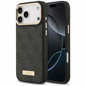 Guess 4G Logo Plate Magnetinis dėklas iPhone 17 Pro Max - juodas