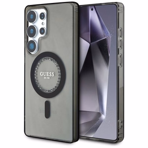 Guess Krištolai Spausdintas Klasikinis Logotipas Magnetinis Samsung Galaxy S25 Ultra dėklas juoda