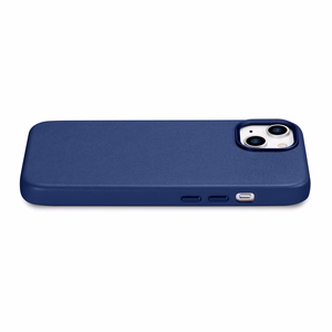 iCarer Dėklas Odinis viršelis iPhone 14 Plus natūralios odos dėklas mėlynas (suderinamas su MagSafe)