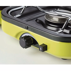 Meva DUAL COMPACT + GRILL turistinė dujinė viryklė, skirta dujų kasetėms, sulankstomas 2 degiklių modelis su kepimo plokšte