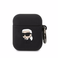 Karl Lagerfeld KLA2RUNIKK AirPods 1/2 dėklas juodas/juodas silikoninis Karl galva 3D