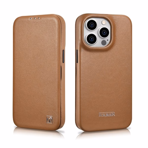 iCarer CE Premium odinis folio dėklas iPhone 14 Pro su MagSafe magnetiniu flipu - raudonas