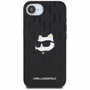 Karl Lagerfeld Monogram Choupette Head Pin dėklas telefonui iPhone 16e - juodas