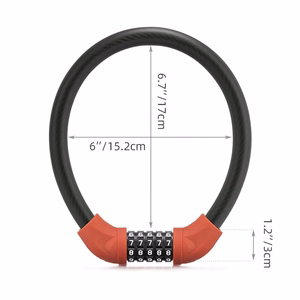 Rockbros RKS870-BK dviračio spyna su kodu ir 85 cm plieniniu trosu – raudona