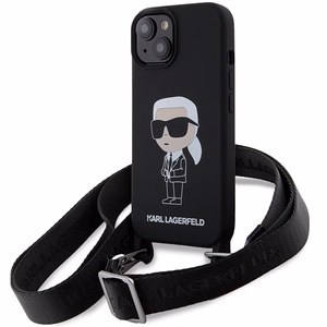 Karl Lagerfeld KLHCP15SSCBSKNK iPhone 15 6.1" kietas dėklas juodas/juodas Crossbody Silikoninis Ikonik
