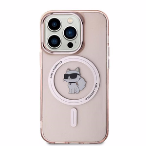 Karl Lagerfeld IML Choupette Magnetinis dėklas iPhone 14 Pro - rožinis