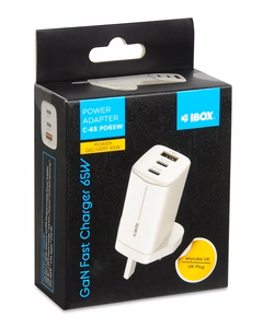 iBOX C-65 baltas, GaN 65W universalus pakrovėjas JK kištukas