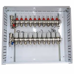 Grindinio šildymo kolektorius 10 kontūrų su terminėmis pavaromis NC AC230V ir debitomačiais