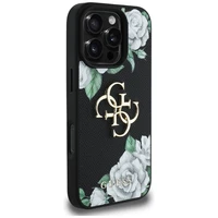 Guess Grained Roses Big 4G logo dėklas telefonui iPhone 16 Pro Max - juodas