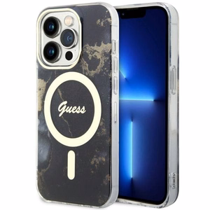Guess GUHMP14LHTMRSK iPhone 14 Pro 6.1" juodas/juodas kietas dėklas Auksinis Marmuras MagSafe
