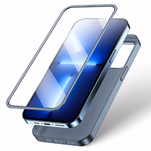 Joyroom 360 pilnas dėklas su priekiniu ir galiniu dangteliu iPhone 13 Pro Max + grūdinto stiklo apsauginis stiklas pilkas (JR-BP928 tranish)